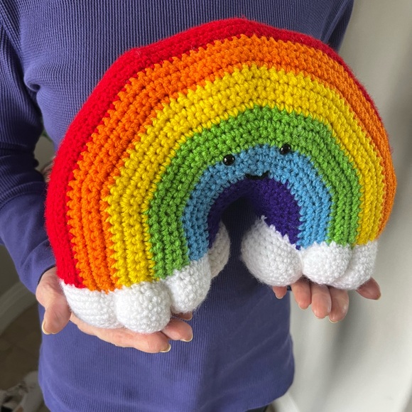 Hand Crocheted Happy Little Rainbow Pillow Plushie! - Picture 4 of 15